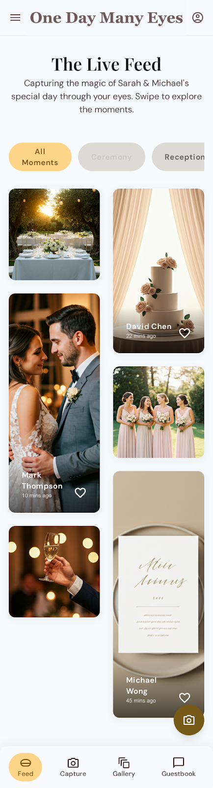 Live wedding photo feed in the guest app